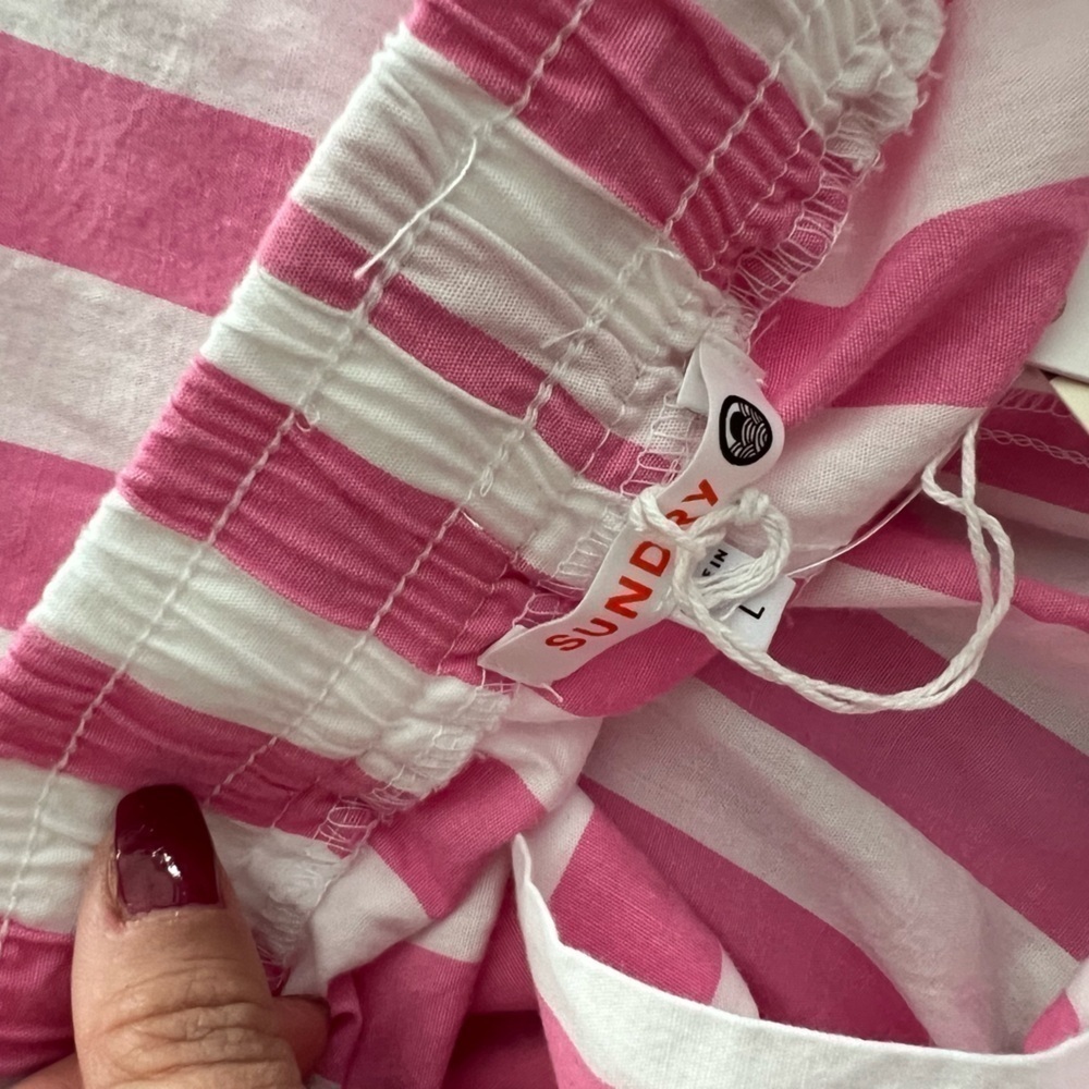 NWT ANTHROPOLOGIE SUNDRY Striped Wide Leg Pink White Drawstring Pants sz L - Picture 6 of 6